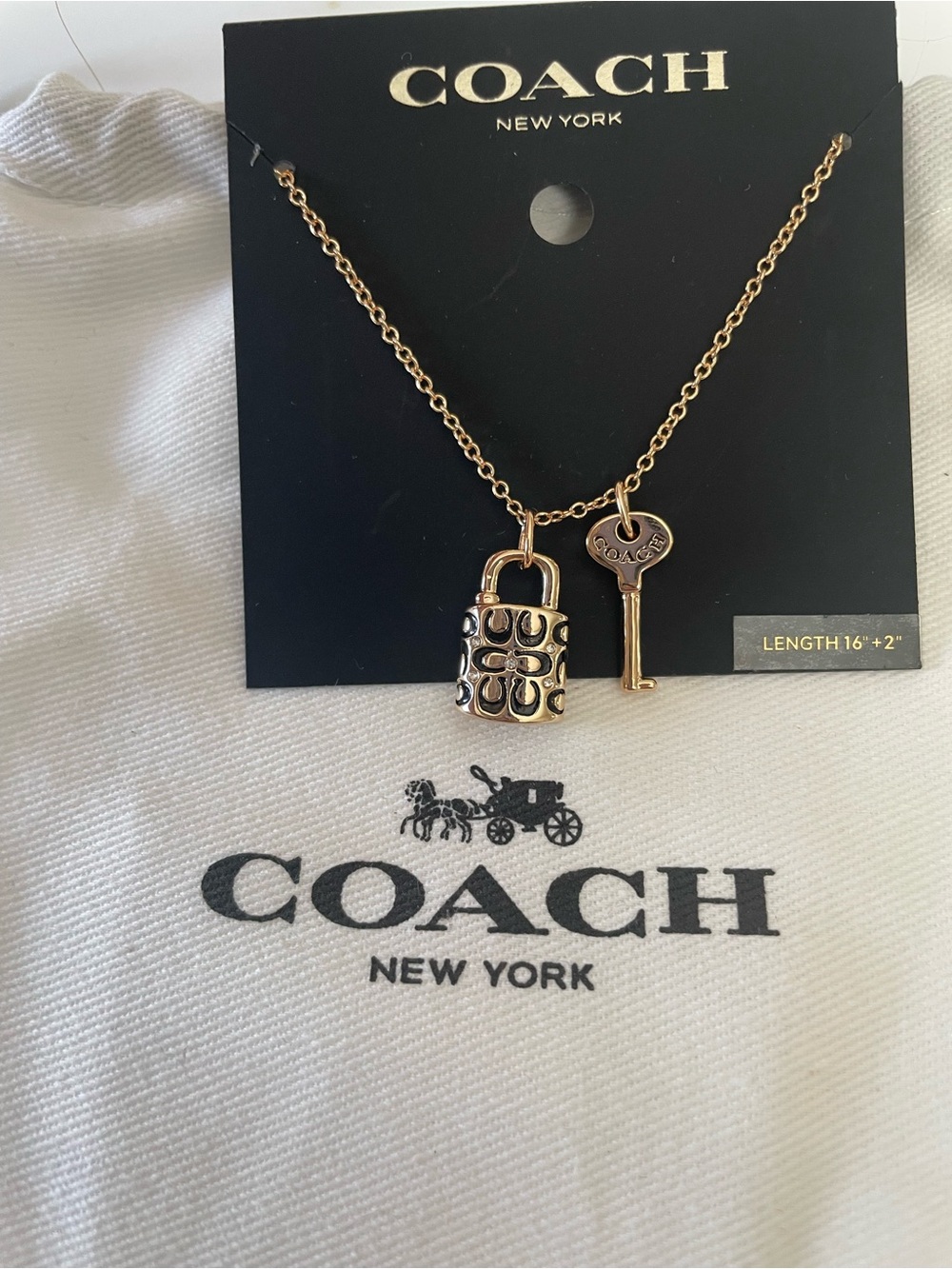 Coach Gold-Tone Padlock & Key Pendant Necklace